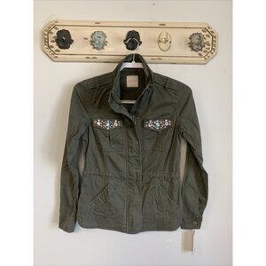 Candies Olive Green Full Zip Military-Style Jacket Embellished Pockets XS